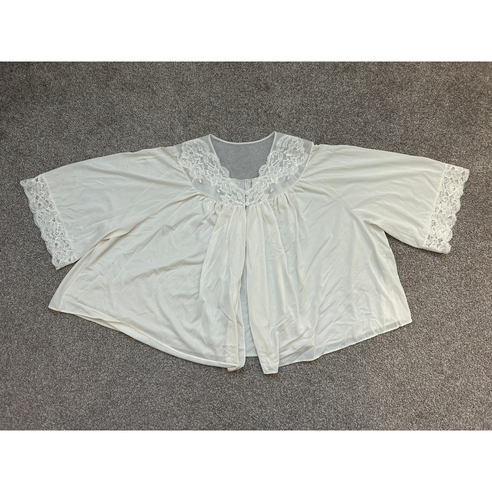 Shadowline Bed Jacket Womens XL Cream Excellent Vintage Lace Trim Embroidered